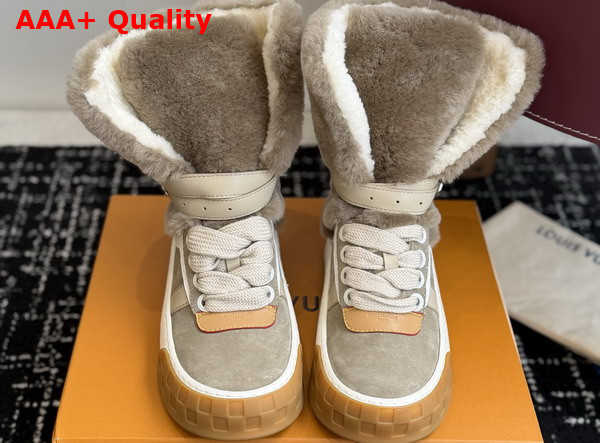 LV Tilted Sneaker Boot in Light Khaki Suede and Shearling Replica