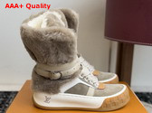 LV Tilted Sneaker Boot in Light Khaki Suede and Shearling Replica