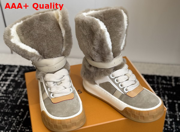 LV Tilted Sneaker Boot in Light Khaki Suede and Shearling Replica
