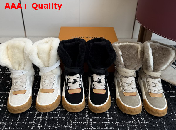 LV Tilted Sneaker Boot in Light Khaki Suede and Shearling Replica