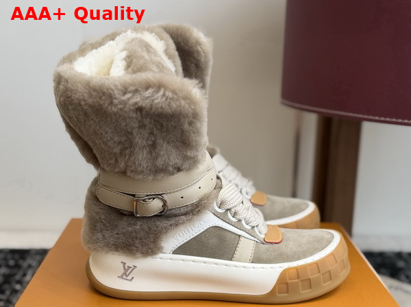 LV Tilted Sneaker Boot in Light Khaki Suede and Shearling Replica