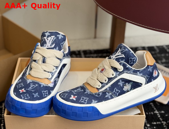 LV Tilted Sneaker in Blue Monogram Denim Embellished with Embroidered Flowers 1AJS35 Replica