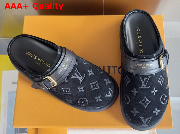 LV To Go Flat Comfort Clog in Black Monogram Debossed Suede Calf Leather Replica