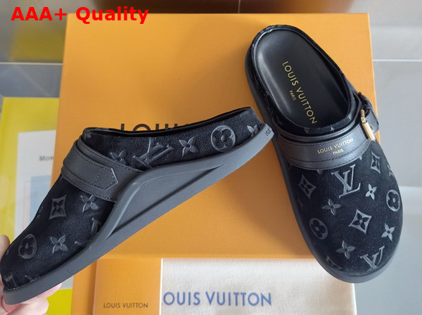 LV To Go Flat Comfort Clog in Black Monogram Debossed Suede Calf Leather Replica