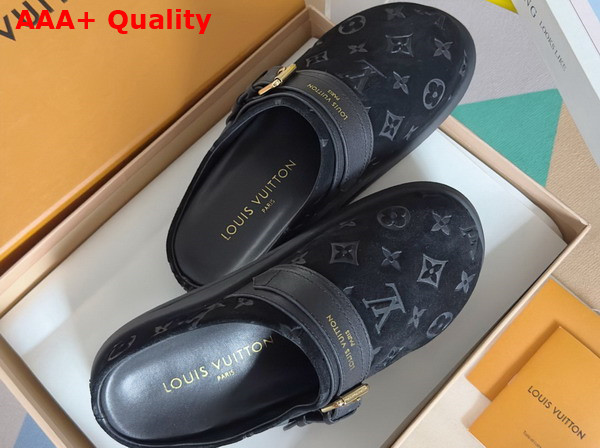 LV To Go Flat Comfort Clog in Black Monogram Debossed Suede Calf Leather Replica