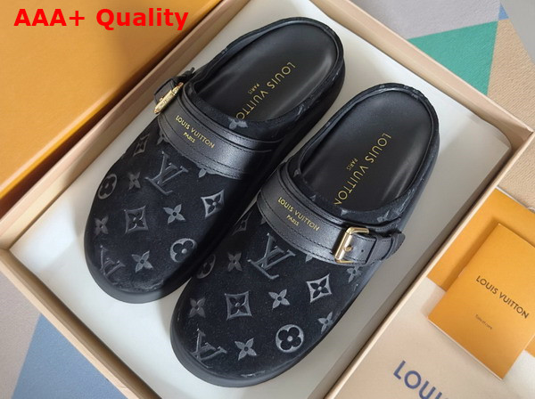 LV To Go Flat Comfort Clog in Black Monogram Debossed Suede Calf Leather Replica