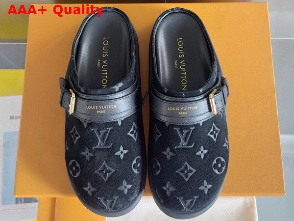 LV To Go Flat Comfort Clog in Black Monogram Debossed Suede Calf Leather Replica