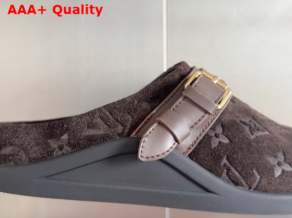LV To Go Flat Comfort Clog in Dark Brown Monogram Debossed Suede Calf Leather Replica