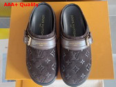 LV To Go Flat Comfort Clog in Dark Brown Monogram Debossed Suede Calf Leather Replica
