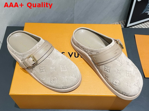 LV To Go Flat Comfort Clog in Hazelnut Brown Monogram Debossed Suede Calf Leather 1AHLVU Replica
