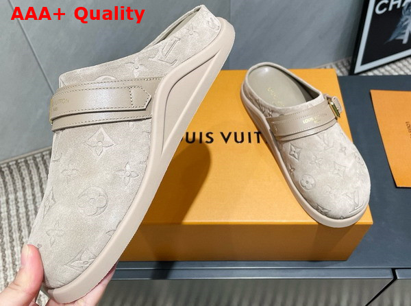 LV To Go Flat Comfort Clog in Hazelnut Brown Monogram Debossed Suede Calf Leather 1AHLVU Replica