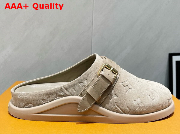 LV To Go Flat Comfort Clog in Hazelnut Brown Monogram Debossed Suede Calf Leather 1AHLVU Replica