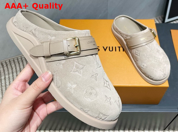 LV To Go Flat Comfort Clog in Hazelnut Brown Monogram Debossed Suede Calf Leather 1AHLVU Replica