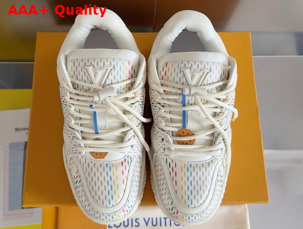 LV Trainer Maxi Sneaker in Beige Grained Calf Leather with a Colorful Motif Recalling the Damier Pattern 1ACR19 Replica