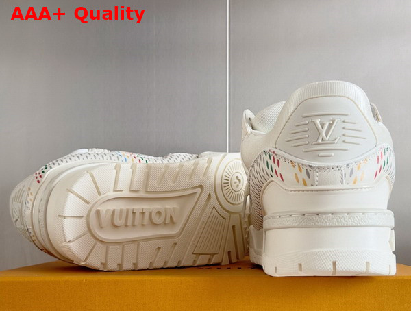 LV Trainer Maxi Sneaker in Beige Grained Calf Leather with a Colorful Motif Recalling the Damier Pattern 1ACR19 Replica