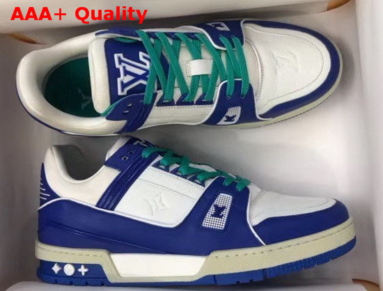 LV Trainer Sneaker Blue Calf Leather and White Taurillon Monogram Leather Replica