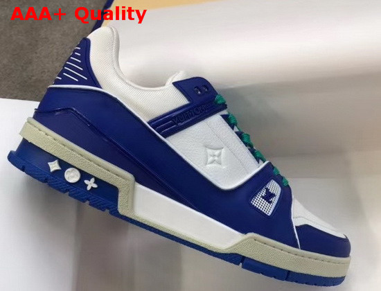 LV Trainer Sneaker Blue Calf Leather and White Taurillon Monogram Leather Replica