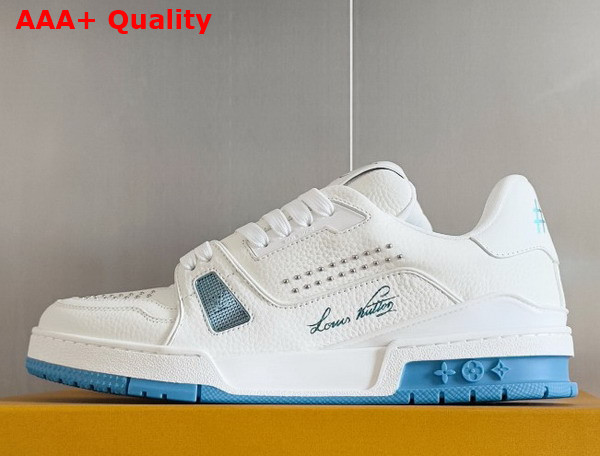 LV Trainer Sneaker Blue Grained Calf Leather 1AHTHV Replica