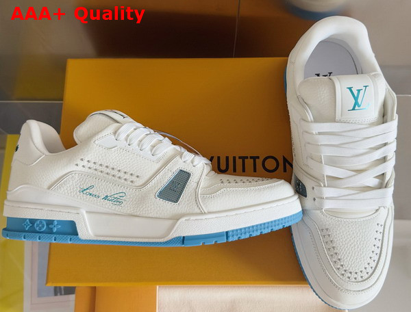 LV Trainer Sneaker Blue Grained Calf Leather 1AHTHV Replica