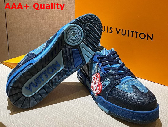 LV Trainer Sneaker Blue Monogram Denim 1A9IQ7 Replica