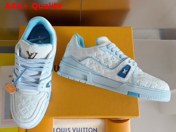 LV Trainer Sneaker Blue Monogram Embossed Nubuck Calf Leather 1ACRY9 Replica