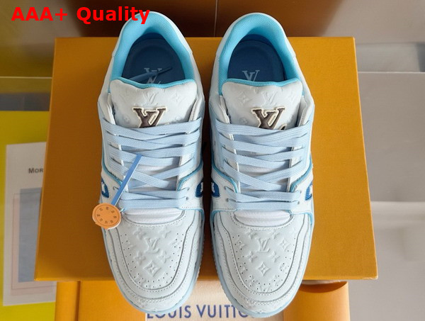 LV Trainer Sneaker Blue Monogram Embossed Nubuck Calf Leather 1ACRY9 Replica