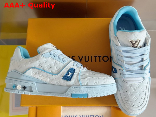 LV Trainer Sneaker Blue Monogram Embossed Nubuck Calf Leather 1ACRY9 Replica