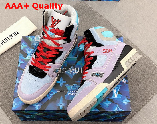 LV Trainer Sneaker Boot in Purple Suede Calf Leather 1A7R0R Replica