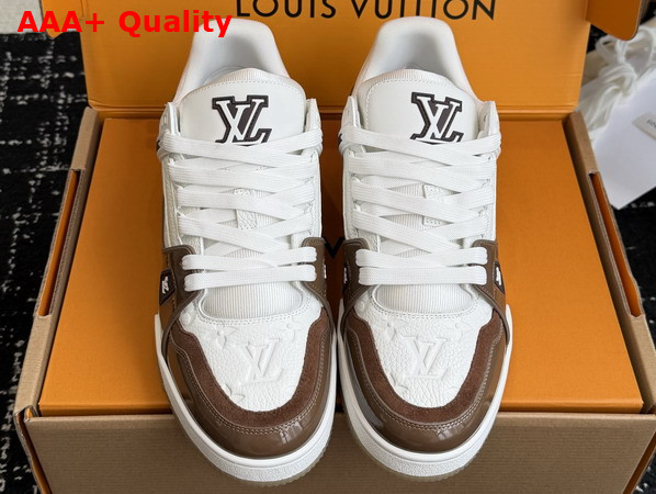 LV Trainer Sneaker Brown Monogram Grained Calf Leather and Patent Leather 1AJ210 Replica
