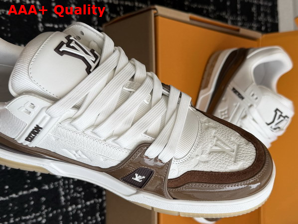 LV Trainer Sneaker Brown Monogram Grained Calf Leather and Patent Leather 1AJ210 Replica