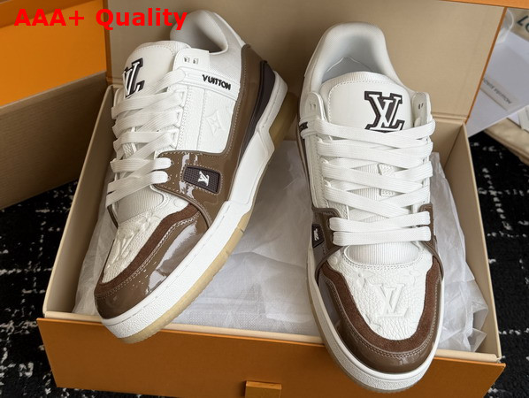 LV Trainer Sneaker Brown Monogram Grained Calf Leather and Patent Leather 1AJ210 Replica