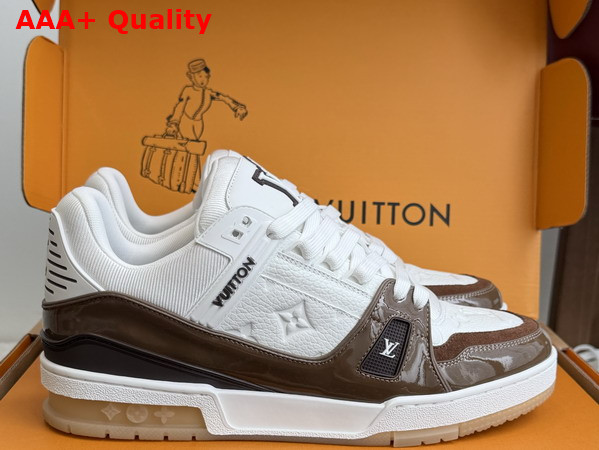 LV Trainer Sneaker Brown Monogram Grained Calf Leather and Patent Leather 1AJ210 Replica