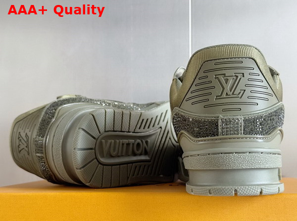 LV Trainer Sneaker Khaki Green Swarovski Crystals 1AHTMS Replica