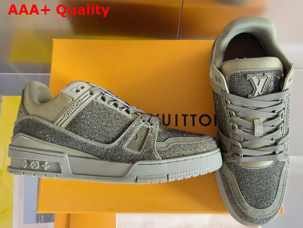 LV Trainer Sneaker Khaki Green Swarovski Crystals 1AHTMS Replica