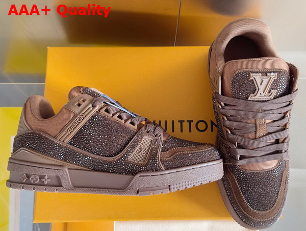 LV Trainer Sneaker Moka Brown Swarovski Crystals 1ADH3D Replica