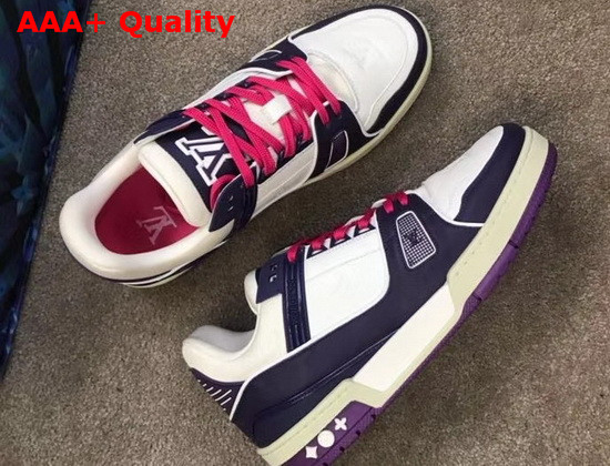 LV Trainer Sneaker Navy Blue Calf Leather and White Taurillon Monogram Leather Replica