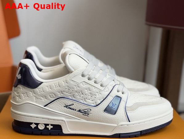 LV Trainer Sneaker Navy Blue Monogram Debossed Grained Calf Leather 1AKCLX Replica