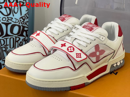 LV Trainer Sneaker Red Calf Leather Velcro Strap 1A98VV Replica