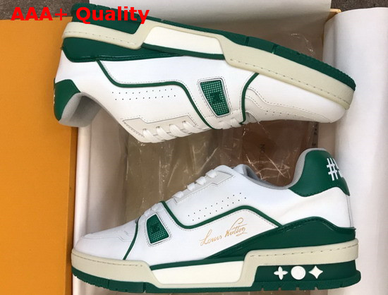 LV Trainer Sneaker White Calf Leather and Green Details 1A54HU Replica