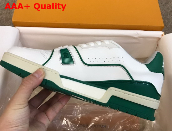 LV Trainer Sneaker White Calf Leather and Green Details 1A54HU Replica