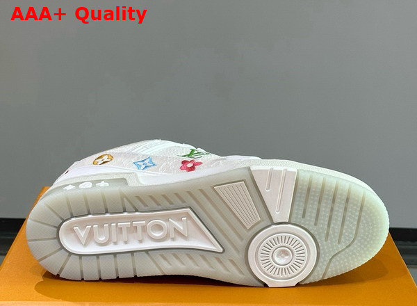 LV Trainer Sneaker in Beige Monogram Denim with Multicolor Jacquard Monogram Flowers Replica