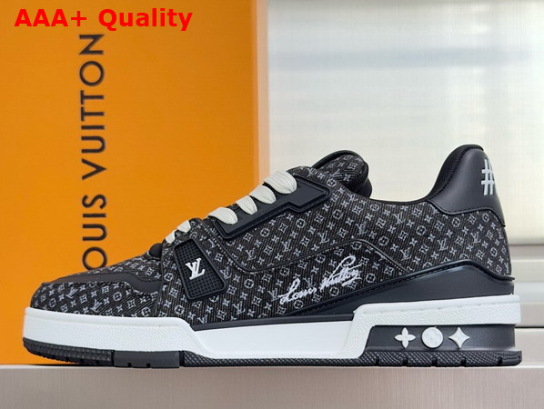 LV Trainer Sneaker in Black Nanogram Denim 1AKPC5 Replica