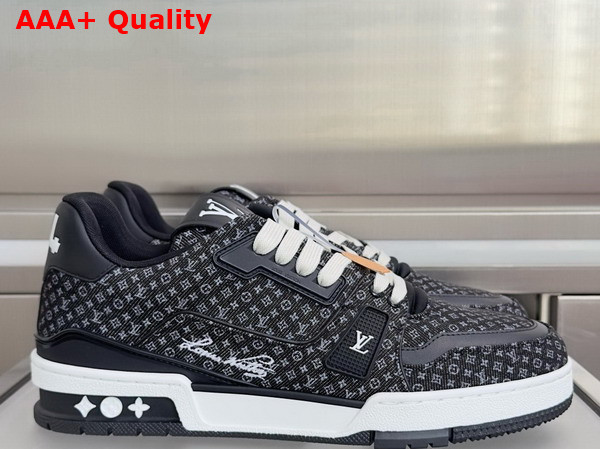 LV Trainer Sneaker in Black Nanogram Denim 1AKPC5 Replica