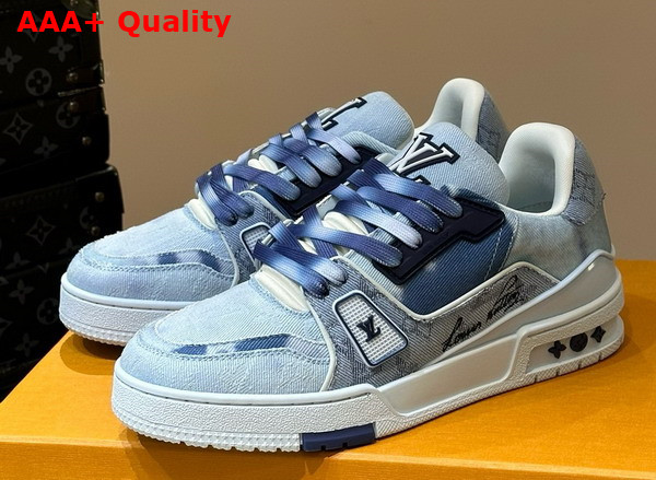 LV Trainer Sneaker in Blue Bleached Monogram Denim 1ACVNE Replica