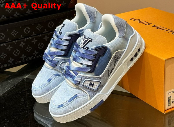 LV Trainer Sneaker in Blue Bleached Monogram Denim 1ACVNE Replica