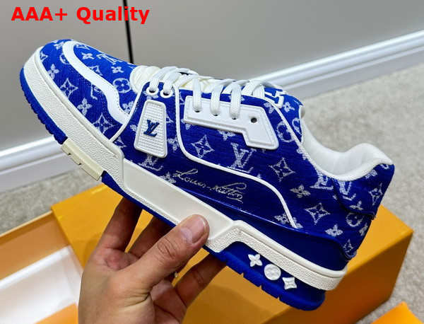 LV Trainer Sneaker in Blue Monogram Textile 1ABFRM Replica