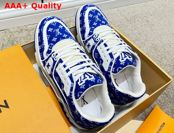 LV Trainer Sneaker in Blue Monogram Textile 1ABFRM Replica