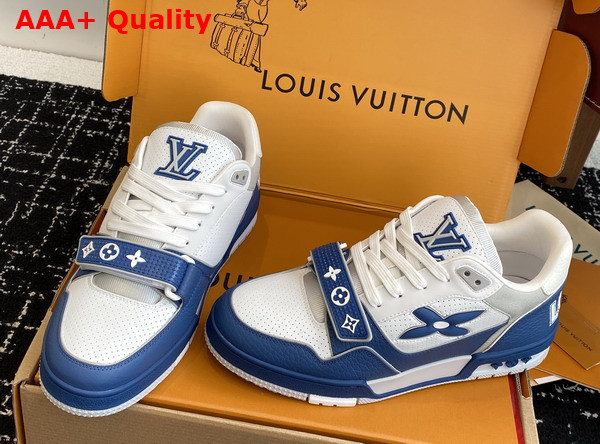 LV Trainer Sneaker in Blue Perforated Calf Leather 1AHTBR Replica