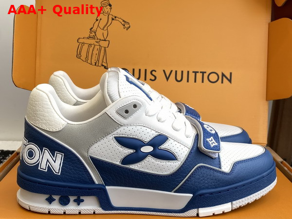 LV Trainer Sneaker in Blue Perforated Calf Leather 1AHTBR Replica