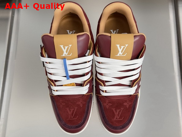 LV Trainer Sneaker in Bordeaux Red Suede Calf Leather and Plain Calf Leather 1AKR3W Replica